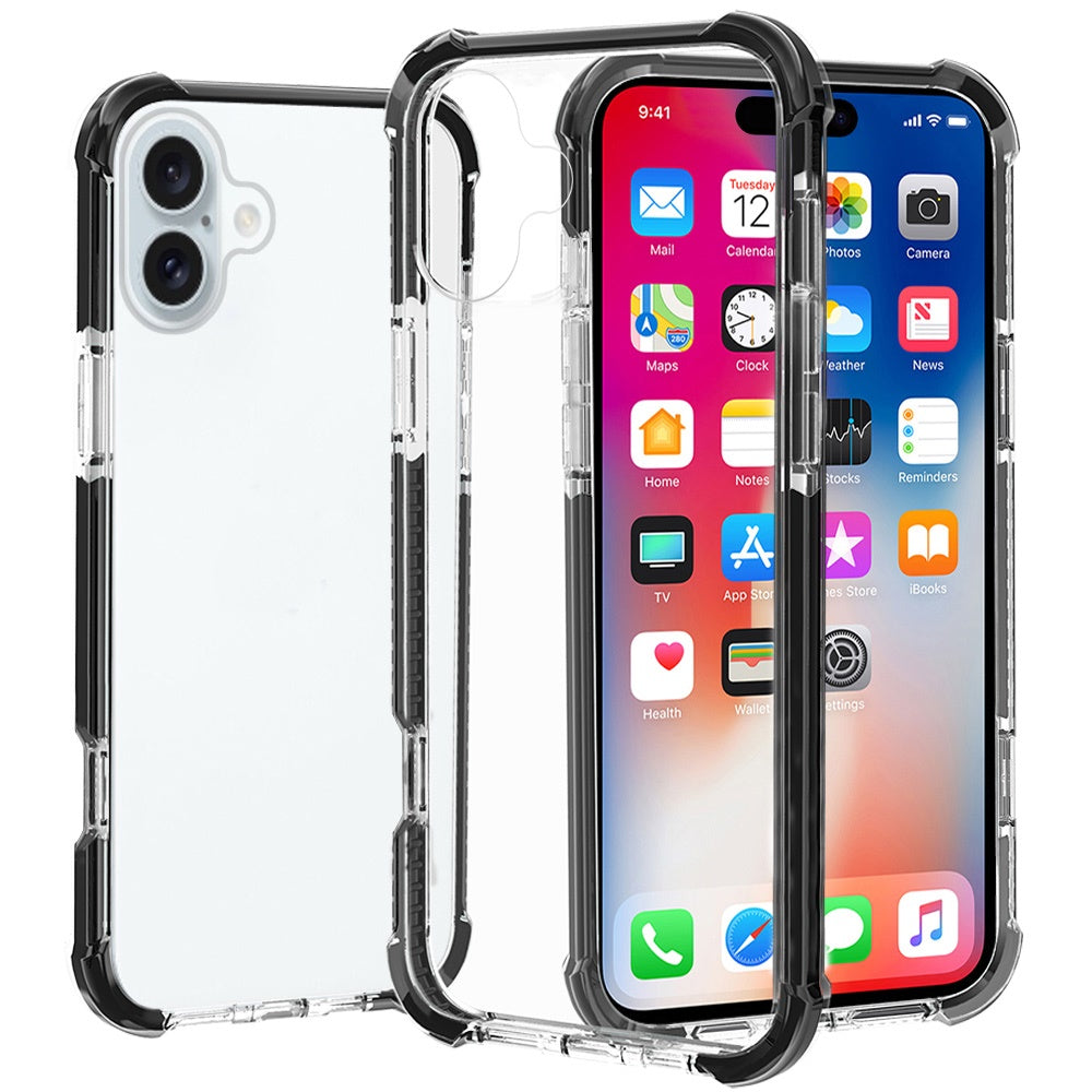 For iPhone 16 Plus 6.7in Case Acrylic Transparent ShockProof + Tempered Glass