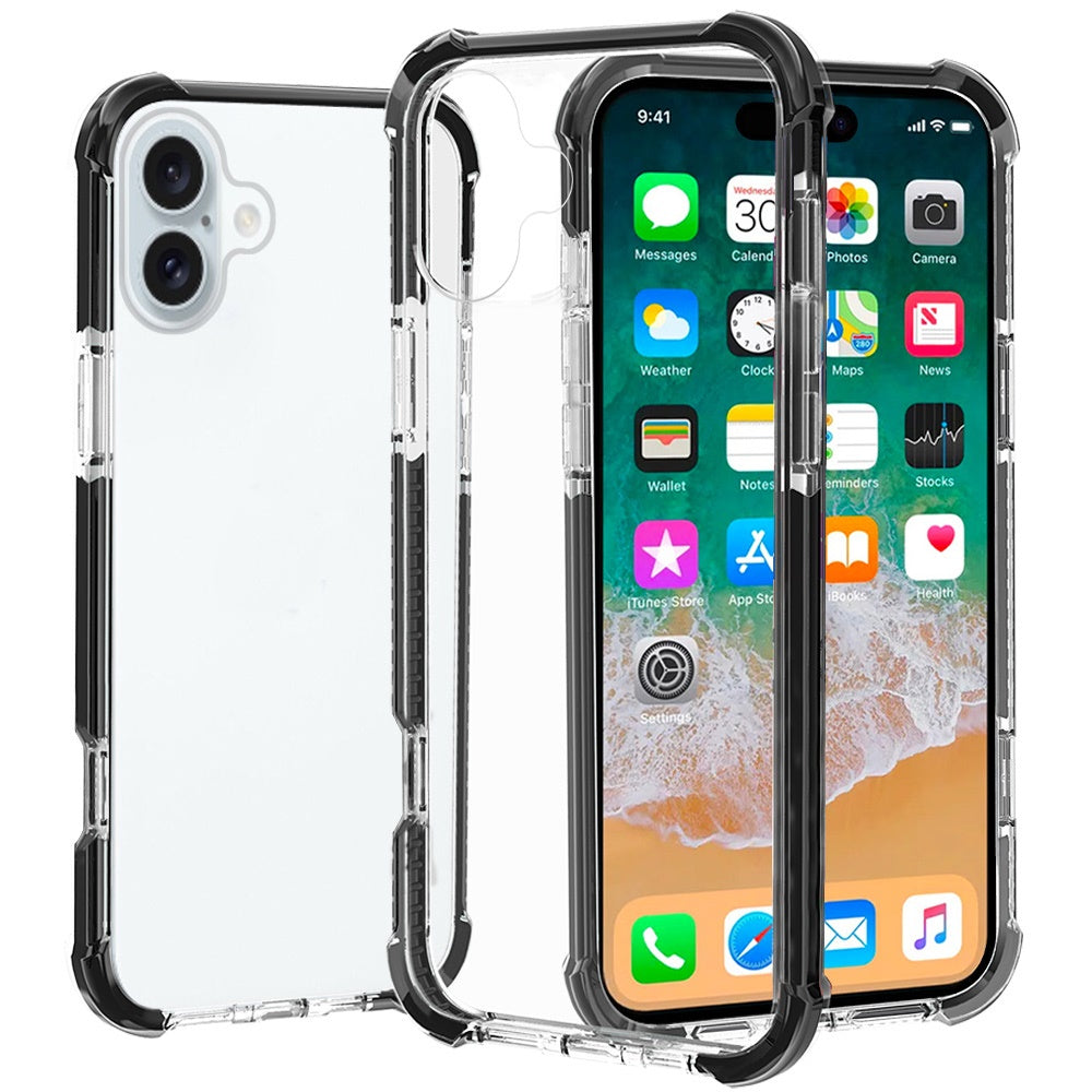 For iPhone 16 6.1inch Case Acrylic Transparent ShockProof Cover + Tempered Glass