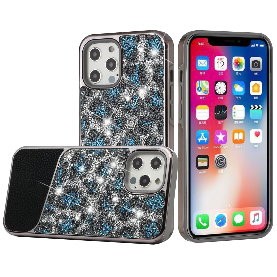 For iPhone 14 PRO Case Animal Print Design Bling Rhinestone Hybrid Fashion Cover