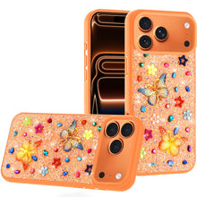 For iPhone 17 Pro Max Case Butterfly 3D Jewel Glitter Bling + Tempered Glass