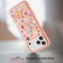 For iPhone 17 Pro Max Case Butterfly 3D Jewel Glitter Bling + Tempered Glass