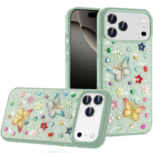 For iPhone 17 Pro Max Case Butterfly 3D Jewel Glitter Bling + Tempered Glass