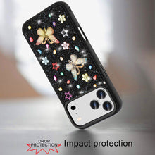 For iPhone 17 PRO Case Butterfly 3D Jewel Glitter Bling Cover + Tempered Glass