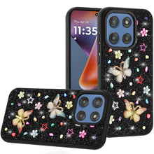 For Moto G 2025 Case Butterfly 3D Jewel Glitter Bling Cover + Tempered Glass