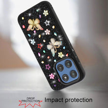 For Moto G 2025 Case Butterfly 3D Jewel Glitter Bling Cover + Tempered Glass