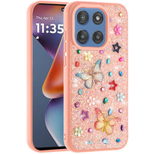 For Moto G 2025 Case Butterfly 3D Jewel Glitter Bling Cover + Tempered Glass