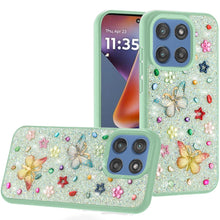 For Moto G 2025 Case Butterfly 3D Jewel Glitter Bling Cover + Tempered Glass