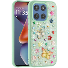 For Moto G 2025 Case Butterfly 3D Jewel Glitter Bling Cover + Tempered Glass