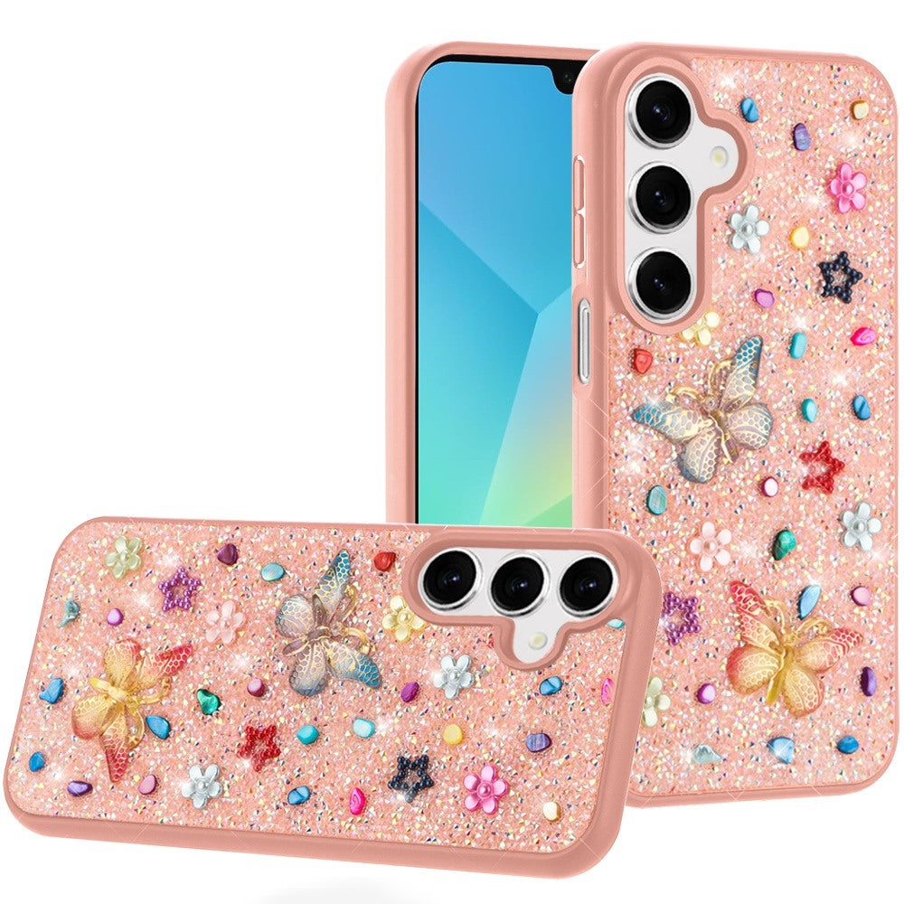 For Samsung A16 5G Case Butterfly 3D Jewel Glitter Bling Cover +Tempered Glass
