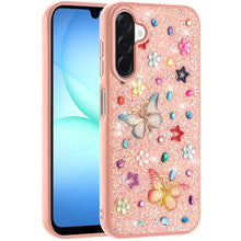 For Samsung A17 5G Case Butterfly 3D Jewel Glitter Bling Cover + Tempered Glass