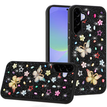 For Samsung A36 Case Butterfly 3D Jewel Glitter Bling Cover + Tempered Glass