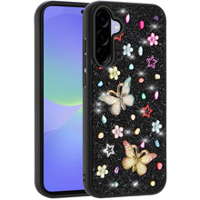 For Samsung A36 Case Butterfly 3D Jewel Glitter Bling Cover + Tempered Glass