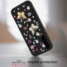 For Samsung A36 Case Butterfly 3D Jewel Glitter Bling Cover + Tempered Glass