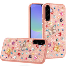 For Samsung A36 Case Butterfly 3D Jewel Glitter Bling Cover + Tempered Glass