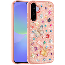 For Samsung A36 Case Butterfly 3D Jewel Glitter Bling Cover + Tempered Glass