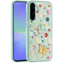 For Samsung A36 Case Butterfly 3D Jewel Glitter Bling Cover + Tempered Glass