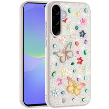 For Samsung A36 Case Butterfly 3D Jewel Glitter Bling Cover + Tempered Glass