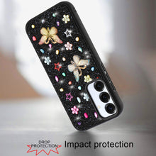 For Samsung S25/S24 Case Butterfly 3D Jewel Glitter Bling Cover + Tempered Glass