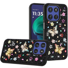 For Moto G Stylus 2025 Case Butterfly 3D Jewel Glitter Cover + Tempered Glass