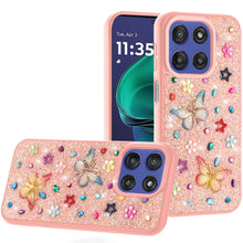 For Moto G Stylus 2025 Case Butterfly 3D Jewel Glitter Cover + Tempered Glass