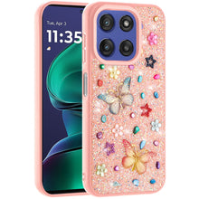 For Moto G Stylus 2025 Case Butterfly 3D Jewel Glitter Cover + Tempered Glass