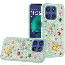 For Moto G Stylus 2025 Case Butterfly 3D Jewel Glitter Cover + Tempered Glass