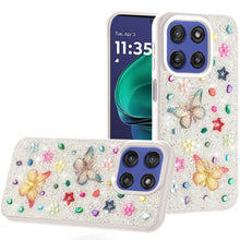For Moto G Stylus 2025 Case Butterfly 3D Jewel Glitter Cover + Tempered Glass