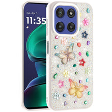For Moto G Stylus 2025 Case Butterfly 3D Jewel Glitter Cover + Tempered Glass