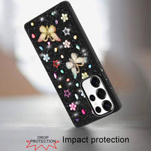 For Samsung S25 Ultra Case Butterfly 3D Jewel Glitter Bling + Tempered Glass