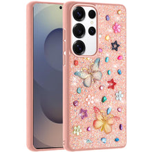 For Samsung S25 Ultra Case Butterfly 3D Jewel Glitter Bling + Tempered Glass