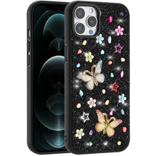 For iPhone 12 Pro Max Case Butterfly 3D Jewel Glitter Bling + Tempered Glass