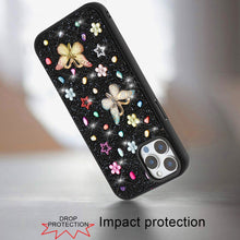 For iPhone 12 Pro Max Case Butterfly 3D Jewel Glitter Bling + Tempered Glass