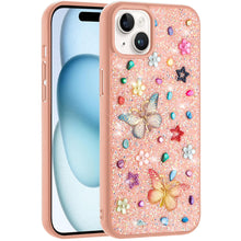 For iPhone 15 Case Butterfly 3D Jewel Glitter Bling Cover + 2 Tempered Glass