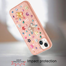 For iPhone 15 Case Butterfly 3D Jewel Glitter Bling Cover + 2 Tempered Glass