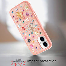 For iPhone 16 6.1inch Case Butterfly 3D Jewel Glitter Bling + Tempered Glass
