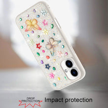 For iPhone 16 6.1inch Case Butterfly 3D Jewel Glitter Bling + Tempered Glass