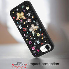 For iPhone 16e Case Butterfly 3D Jewel Glitter Bling Phone Cover +Tempered Glass