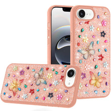 For iPhone 16e Case Butterfly 3D Jewel Glitter Bling Phone Cover +Tempered Glass