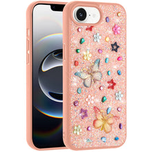 For iPhone 16e Case Butterfly 3D Jewel Glitter Bling Phone Cover +Tempered Glass