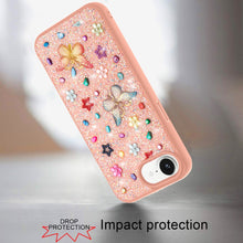 For iPhone 16e Case Butterfly 3D Jewel Glitter Bling Phone Cover +Tempered Glass