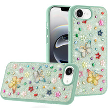 For iPhone 16e Case Butterfly 3D Jewel Glitter Bling Phone Cover +Tempered Glass