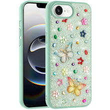 For iPhone 16e Case Butterfly 3D Jewel Glitter Bling Phone Cover +Tempered Glass
