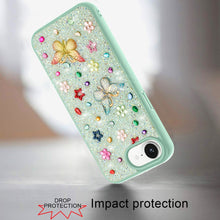 For iPhone 16e Case Butterfly 3D Jewel Glitter Bling Phone Cover +Tempered Glass