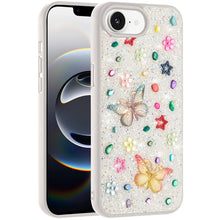 For iPhone 16e Case Butterfly 3D Jewel Glitter Bling Phone Cover +Tempered Glass