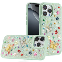 For iPhone 16 6.1inch Case Butterfly 3D Jewel Glitter Bling + Tempered Glass