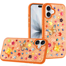 For iPhone 17 Case Butterfly 3D Jewel Glitter Bling Phone Cover + Tempered Glass