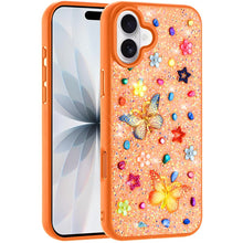 For iPhone 17 Case Butterfly 3D Jewel Glitter Bling Phone Cover + Tempered Glass