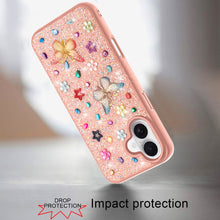 For iPhone 17 Case Butterfly 3D Jewel Glitter Bling Phone Cover + Tempered Glass