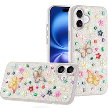 For iPhone 17 Case Butterfly 3D Jewel Glitter Bling Phone Cover + Tempered Glass