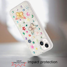 For iPhone 13/14 Case Butterfly 3D Jewel Glitter Bling Cover + Tempered Glass
